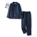 Dicker marineblauer Thermo-Schlafanzug mit weißen Punkten für warme Winternächte - M / Marineblau Punktmuster (Herren)