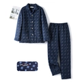 Dunkelblaues Thermo-Schlafanzugset für Herren mit Karomuster und klassischem Reverskragen - M / Marineblau Geometrisch (Herren)