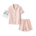 Women's minimalist orange plaid cotton pajama set with short-sleeved shirt and shorts - Pink Plaid Short Sleeve Shorts