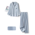 Pigiama a quadretti azzurro in cotone con maniche lunghe e ricamo di orso polare - Montatura Nera Lente Celeste