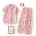 Pink cotton pajama set for boys with cartoon rabbit print short sleeve shirt and long pants - 110 / Short Sleeve Pants Set (Bunny Print) / Light Pink
