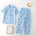 Boys cotton pajama set with cute car prints including short sleeve shirt and long pants - 110 / Short Sleeve Pants Set (Car Print) / Light Blue