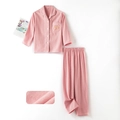 Roze katoenen geruite pyjamaset voor kinderen met dierlijk borduurwerk en biesjes - 110 / Pruimroze