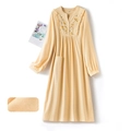 Beige cotton pajama dress with V-neck button closure and elegant floral embroidery - M / Tops / Apricot Yellow