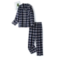 Pigiama in cotone a quadri blu scuro con maglia a maniche lunghe e pantaloni coordinati - S / Stile A Quadri Blu Navy Da Uomo (MCC163)