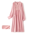 Pink cotton long-sleeved nightdress with floral embroidery and white lace details - S / Nightdress / Plum Pink