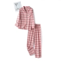 Set pigiama in cotone a quadri rosa con maglia a maniche lunghe e pantaloni donna - S / Stile A Quadri Rosa Rosso Da Donna (LCC162)