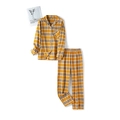 Pigiama in flanella di cotone a quadretti gialli e bianchi con maglia a bottoni e pantaloni - S / Stile A Quadri Giallo Zenzero Da Donna (LCC162)