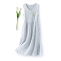 Blue gingham cotton sleeveless sleep dress with daisy embroidery and wood buttons - Sleeveless Nightdress Sea Salt Blue