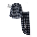 Pyjama homme à carreaux bleu marine en coton avec haut à manches longues boutonné et pantalon - Style À Carreaux Marine Homme (MCC181)