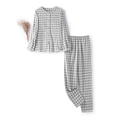 Set pigiama in cotone a quadretti grigi e bianchi con maniche lunghe e maglia abbottonata - S / Top E Pantaloni Grigi