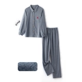 Pigiama da donna in cotone grigio blu con ricamo a cuore e trama pied-de-poule - L / Blu navy