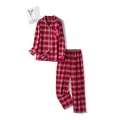 Pyjama classique à carreaux rouges en coton avec haut boutonné et pantalon long - Style À Carreaux Rouge Vif Femme (LCC164)