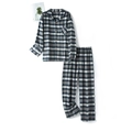 Pyjama classique en coton à carreaux bleu et gris avec haut boutonné et pantalon - Style À Carreaux Gris Marine Homme (MCC177)