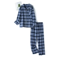 Pyjama en coton à carreaux bleus et blancs pour hommes avec manches et pantalon longs - Style À Carreaux Bleu Marine Homme (MCC161)