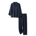 Pigiama da uomo blu scuro a pois bianchi con trama a nido d'ape trapuntata - S / Pois Blu Notte