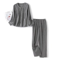 Classic black and white plaid cotton pajama set with long sleeves and button-down top - S / Black Plaid Cardigan Style