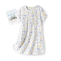 Camicia da notte da donna in cotone a fiori manica corta con bottoni e cartolina vintage - S / Viola