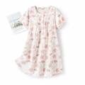 Camicia da notte da donna in cotone a fiori con maniche corte e pieghe frontali - S / Rosa