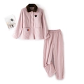 Pigiama termico da donna in cotone a tre strati a righe rosa con colletto di peluche e ricamo - S / Rosa da Donna
