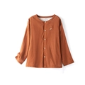 Caramel orange cotton double gauze long-sleeve pajama shirt with animal embroidery - Men's Caramel Long Sleeve