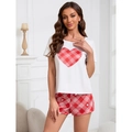 Set pigiama donna due pezzi con t-shirt bianca a cuore e pantaloncini a scacchi - S / Bianco E Quadri Rossi