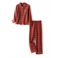 Pigiama a quadri rosso e giallo per coppia con ricamo e pantaloni a maniche lunghe - S / Plaid Rosso (Senza Ricamo)