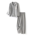 Quilted light gray long sleeve pajama set for couples with cute cloud embroidery - Men's Gray Stripe
