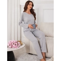 Conjunto de pijama de algodón de punto gris para mujer con top de manga larga y pantalón - S / Gris claro