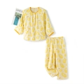 Kids yellow cotton pajamas set with cute pear pattern and button-down long sleeves - 120cm / Creamy Yellow Pear Bunny Long Sleeve Style (LZ2992)