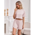 Pigiama due pezzi da donna a righe rosa e bianche con top a maniche corte e pantaloncini - S / Rosa