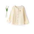 Creamy cotton long-sleeved pajama shirt with squirrel embroidery and wooden buttons - S / Women's Off-white Long Sleeve