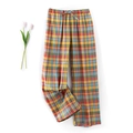 Colorful plaid double-layer cotton pajama pants with elastic waist and drawstring detail - S / Women's Rainbow Plaid Trousers