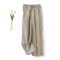 Women's wide-leg cotton lounge pants with cream and black vertical stripes and drawstring - Women's Black & Cream Striped Trousers