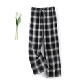 Classic black and white plaid cotton pajama pants with elastic drawstring waist - Women's Black & White Plaid Trousers