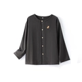 Charcoal grey double-layer cotton pajama shirt with small animal embroidery detail - Men's Charcoal Grey Long Sleeve