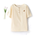 Women's cream cotton short sleeve henley pajama top with small animal embroidery - Women's Off-white Short Sleeve