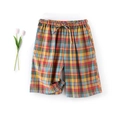 Colorful plaid cotton pajama shorts with drawstring elastic waist for home wear - Women's Rainbow Plaid Shorts