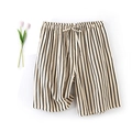 Men's casual striped cotton lounge shorts in beige with black stripes and drawstring - Women's Black & Cream Striped Shorts