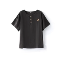 Dark charcoal grey cotton gauze henley pajama top with small squirrel embroidery - Men's Charcoal Grey Short Sleeve