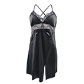 Nuisette sexy en satin noir dos nu avec dentelle élégante et décolleté en V - M / Noir