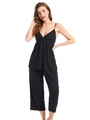 Women's two-piece black modal sleepwear set with lace trim camisole and wide-leg pants - S / Black