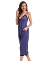 Ensemble pyjama deux pièces en modal violet foncé avec dentelle et pantalon court - Bleu Gris