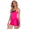 Ensemble pyjama rose pour femme avec caraco en dentelle et short à cordon coulissant - Rouge Rose