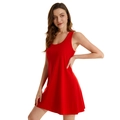 Women's red sleeveless stretch cotton nightdress with a slim fit A-line silhouette - Red