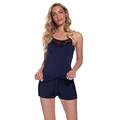 Ensemble pyjama bleu marine en modal avec dentelle noire et short assorti - Bleu Marine
