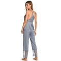 Greyish blue ice silk pajama set with lace racerback top and matching long trousers - M / Blue Grey