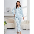 Conjunto de pijama de seda de hielo con estampado de leopardo azul claro para mujer - M / Azul