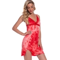 Women's red tie-dye chemise nightgown with lace trim and bow accent detail - S / Dark Pink Tie-dye