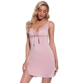 Sleeveless modal nightgown in pale pink featuring V-neck lace trim and bow detail - S / Lilac Purple